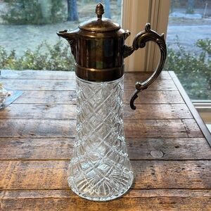 Gorgeous Large Vintage Cut Crystal Claret Jug Silver Plated Top/Handle